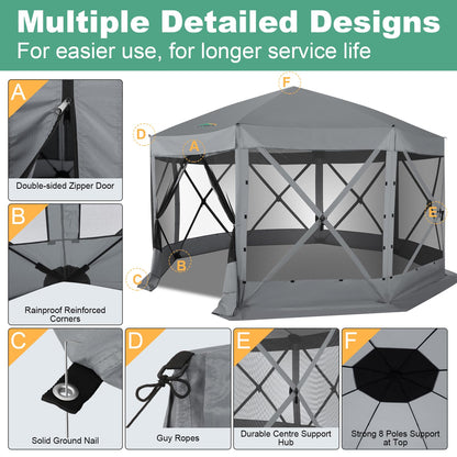 COBIZI 15x15 FT Pop Up Gazebo - Canopy Tent, Large Gazebos On Clearance with Sidewalls, Screened in Gazebo,carpas para Patio,Portable Screen Tents for 12-15 Persons Outdoor Camping, Backyard,Gray