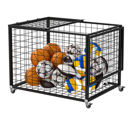 RCZSCBK Sports Ball Storage Cart, Lockable Ball Cart with Double Lid,Ball Rack with Wheels,Rolling Sports Ball Storage Cart is Suitable for Gyms, Schools, Clubs, Indoor and Outdoor Basketball Storage