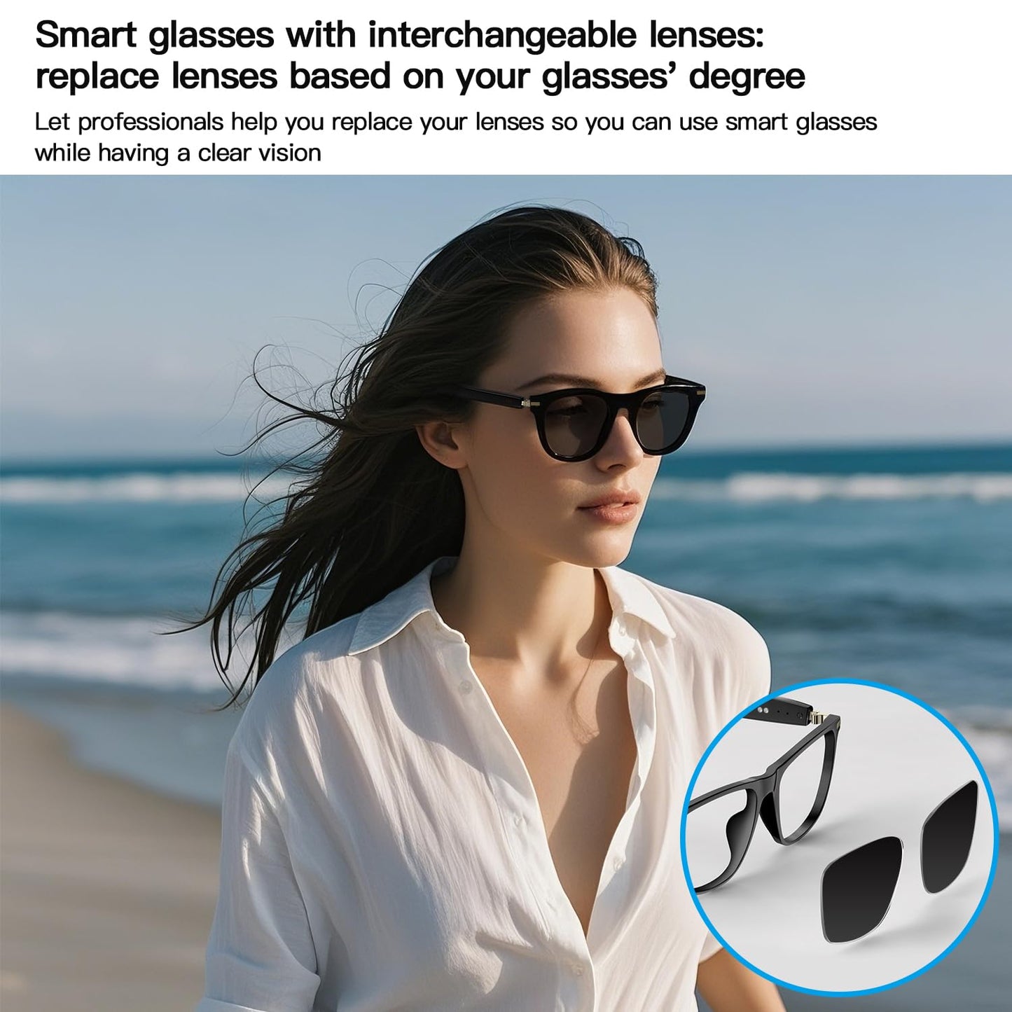 Bluetooth Audio Smart Glasses, Blue Light Glasses for Women Men, Remote Shooting, Open Ear Sound Mic & Speakers, Magnetic Charging, Color-Changing Polarized Sunglasses Lenses, Voice Assistant（GS06S)