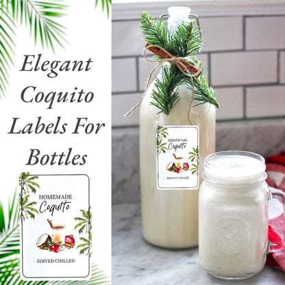 18pcs Coquito Labels for Bottles Christmas, Size 2" X 3" Coquito Xmas Puerto Rico Stickers, for 8oz, 16oz, 32oz Bottles