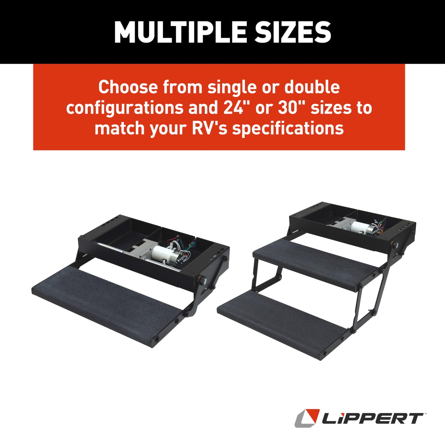 Lippert Components 353542 24" Single Treadlite Power RV Step with Switch and Harness , Black