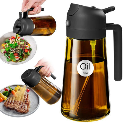 YARRAMATE 16oz/470ml Light Blocking Oil Sprayer for Cooking with Stickers, Food-Grade 2 in 1 Olive Oil Dispenser Bottle for Kitchen, Premium Dark Amber Glass Oil Bottle for Air Fryer, BBQ (Black)