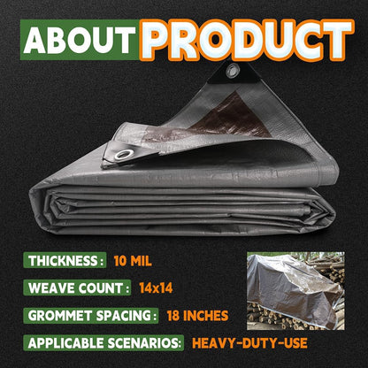RAINDEWAY Tarps Heavy Duty Waterproof 30x100 Feet,10Mil Thick Multipurpose Large Tarp Cover with Metal Grommets and Reinforced Edges,Silver/Brown Tarp