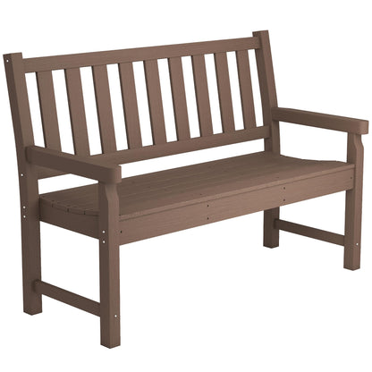 Outsunny Outdoor Bench, 49" All-Weather HDPE Garden Bench, 2-Person Patio Loveseat with 528 lbs Capacity, Curved Seat for Backyard, Park, Porch, Lawn, Park, Brown