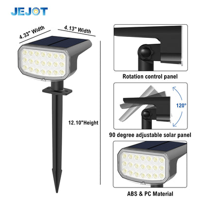 JEJOT Solar Lights Outdoor Waterproof IP65, Super Bright LED with Lens, 3000K 2 Lighting Modes, Solar Powered Yard Garden Solar Spot Lights for Outside Landscape Auto On/Off -8 Pack