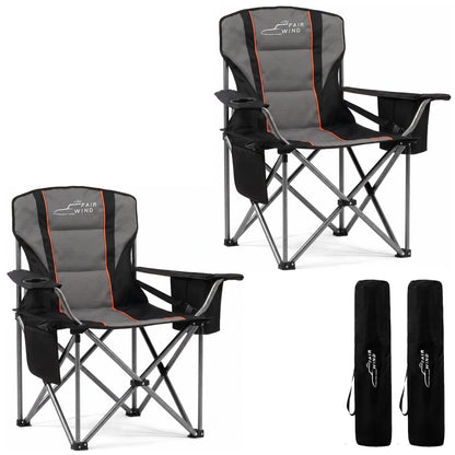 FAIR WIND 2 Pack Fully Padded Oversized Camping Chair Heavy Duty Lawn Chair Set with Adjustable Lumbar Support, Cooler Bag & Cup Holder for Camp, Outdoor,Sports - Support 500LBS