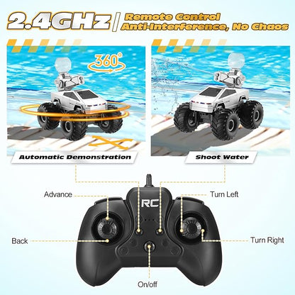 Remote Control RC Truck 1:16 Amphibious Remote Control Car with Water Squirt Waterproof RC Monster Truck 4WD All-Terrain Off-Road Pickup RC Trucks Gift for Kids Boys
