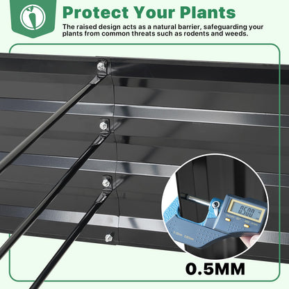 ONCEMORE Galvanized Raised Garden Bed for Vegetables Flowers Herbs, Metal Raised Garden Bed Kit with 2 PCS Tomato Cage, Gloves, Trellis Netting, Plant Labels, Plant Ties, Black 6×3×1FT