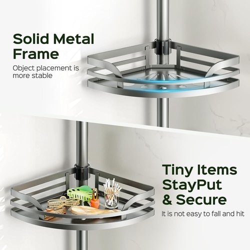 HAMITOR Shower Caddy - 4-Tier Rustproof Bathroom Corner Shelf | Adjustable 47-121 Inches Bathtub Organizer with Soap Holder