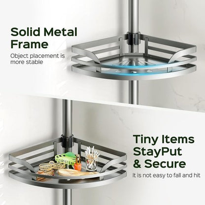 HAMITOR Shower Caddy - 4-Tier Rustproof Bathroom Corner Shelf | Adjustable 47-121 Inches Bathtub Organizer with Soap Holder