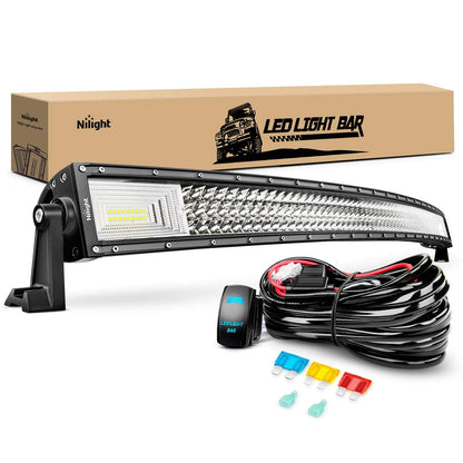 Nilight ZH408 52Inch 783W Curved Triple Row Flood Spot Combo Beam Led Bar 78000LM Driving Lights with 12AWG Heavy Duty 12V 5Pin Rocker Switch Wiring Harness Kit-1 Lead,waterproof