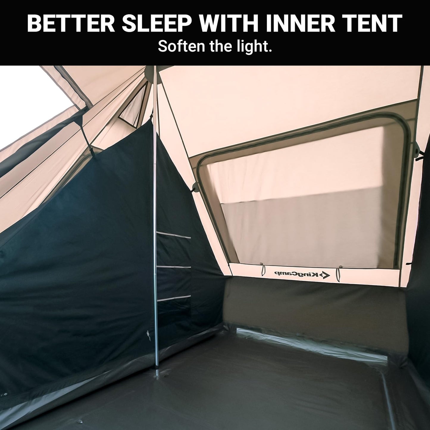 KingCamp Khan Inner Tent for 2 Person, Dark Room Tent with High Density Mesh, Lightweight Waterproof Windproof for Camping Backpacking Hiking Fishing RV