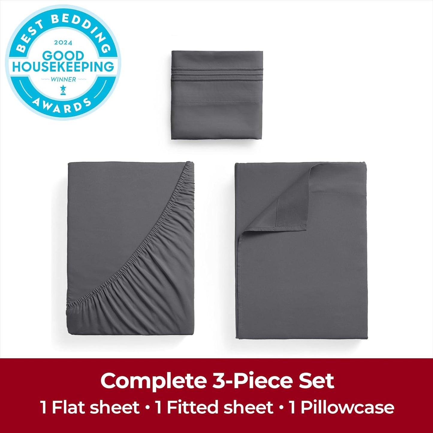 Mellanni Twin Sheets Set - 3 PC Hotel Luxury Bedding | Extra Soft, Cooling, Wrinkle-Resistant (Twin, Gray)