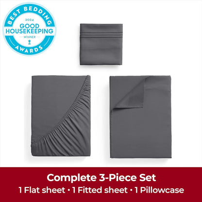 Mellanni Twin Sheets Set - 3 PC Hotel Luxury Bedding | Extra Soft, Cooling, Wrinkle-Resistant (Twin, Gray)