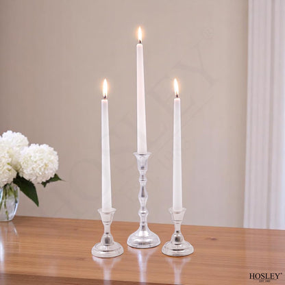 Hosley 12-Pack Unscented 10 Inch White Taper Candles, Premium Quality Smokeless, Dripless Candle Sticks for Home Décor, Restaurant, Church, Weddings & Parties