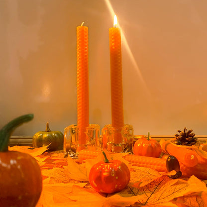 Orange Beeswax Taper Candles Set of 6pcs, 9" Long Candlesticks for Autumn, Unscented & Smokeless & Handrolled Bees Wax Candles for Home, Dia 0.82" Base,Burning Time 4 Hours