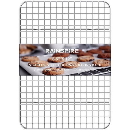 Rainspire Cooling Rack Stainless Steel, Heavy Duty Cooling Racks for Cooking and Baking, Oven Safe Wire Rack for Cooking, Baking Rack for Oven Cooking Fits Quarter Sheet Pan (1, 8.5" x 12")