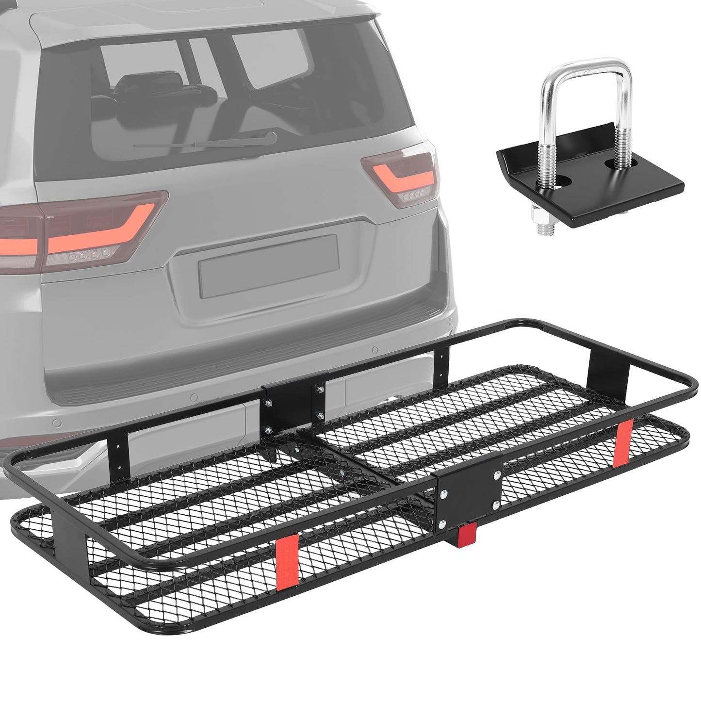 Garvee 60x24x6 Hitch Carrier for 2 Inch Receiver, 500LB Capacity Hitch Mount Rack with Folding Cargo Basket, Rust-Resistant Coat