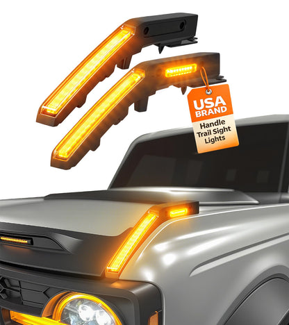 LED Hood Handle Trail Sight Lights for Ford Bronco 2021 2022 2023 2024 2025 2026 Accessories Fog Light Kit Marker Lighting Bar (Amber DRL with Side Markers)