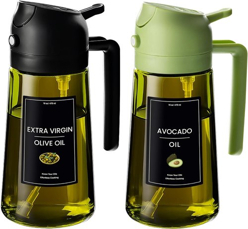 CXINYI - 16oz Olive Oil Dispenser | 2-in-1 Sprayer for Cooking & Salad - Black & Green