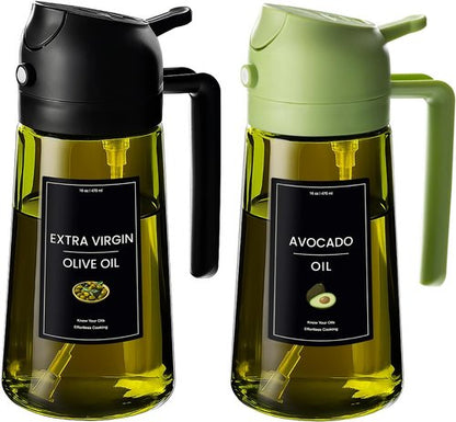 CXINYI - 16oz Olive Oil Dispenser | 2-in-1 Sprayer for Cooking & Salad - Black & Green