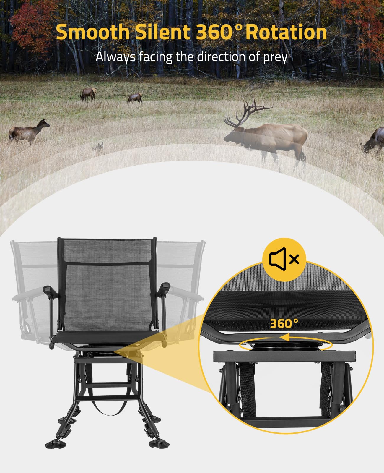 Trakiom Swivel Hunting Chairs for Blinds Hunting Blind Chair 360 Degree Silent Swivel Camping Chair Portable Hunting Seat Height Adjustable Foldable with Armrest