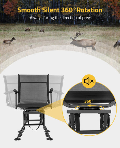 Trakiom Swivel Hunting Chairs for Blinds Hunting Blind Chair 360 Degree Silent Swivel Camping Chair Portable Hunting Seat Height Adjustable Foldable with Armrest