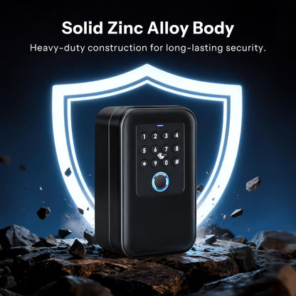LOQOVA Smart Key Lock Box with Fingerprint, Passcode, TT-lock App, Access Card & Manual key, IP65 Waterproof, Wall-Mount or Shackle Design for Outdoor, Large Storage Ideal for Airbnb, Family & Realtor