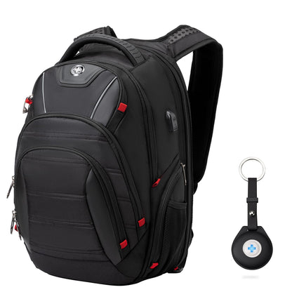 Swissdigital Design Travel Backpack for men with Apple Find My, TSA Friendly USB Charging RFID Protection Business Backpack Fits 15.6" Laptops Black | J149508F-BR