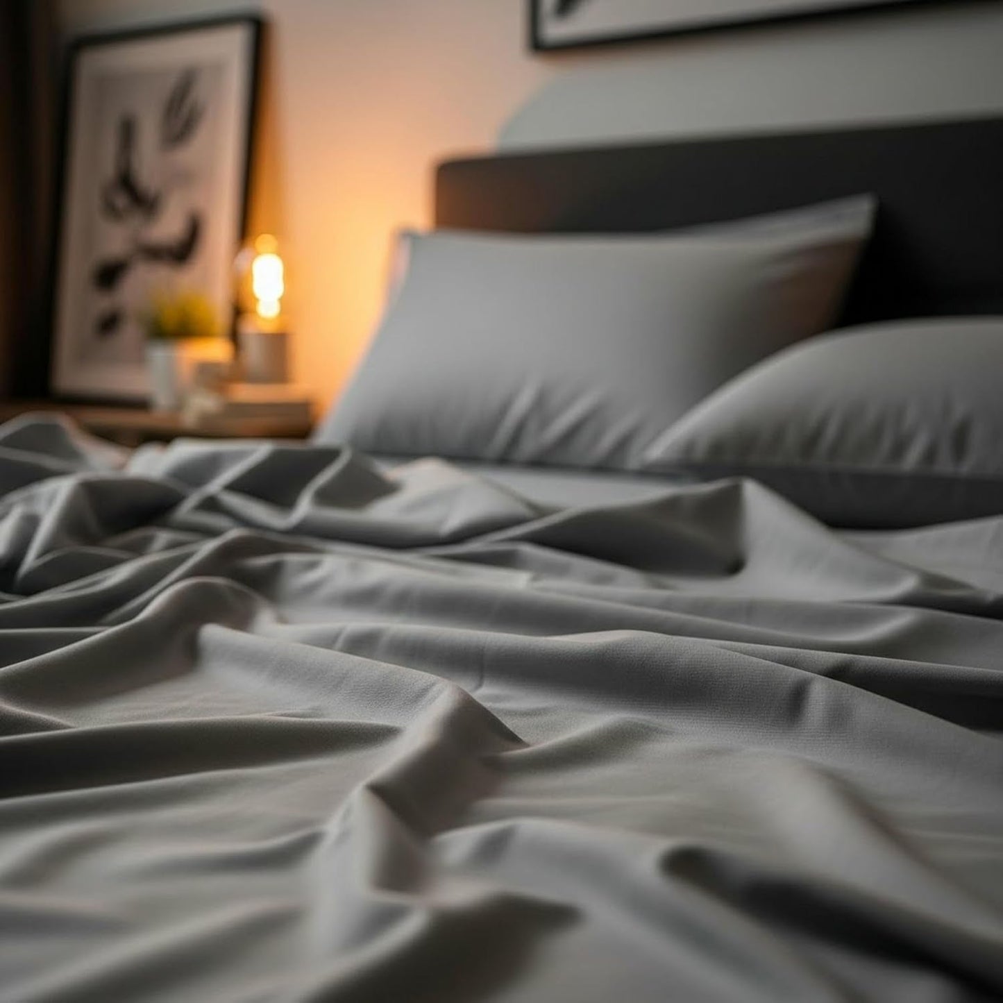 Mellanni King Sheets Set - Luxury 4-Piece Bedding - Extra Soft, Cooling, Wrinkle Resistant | Light Gray