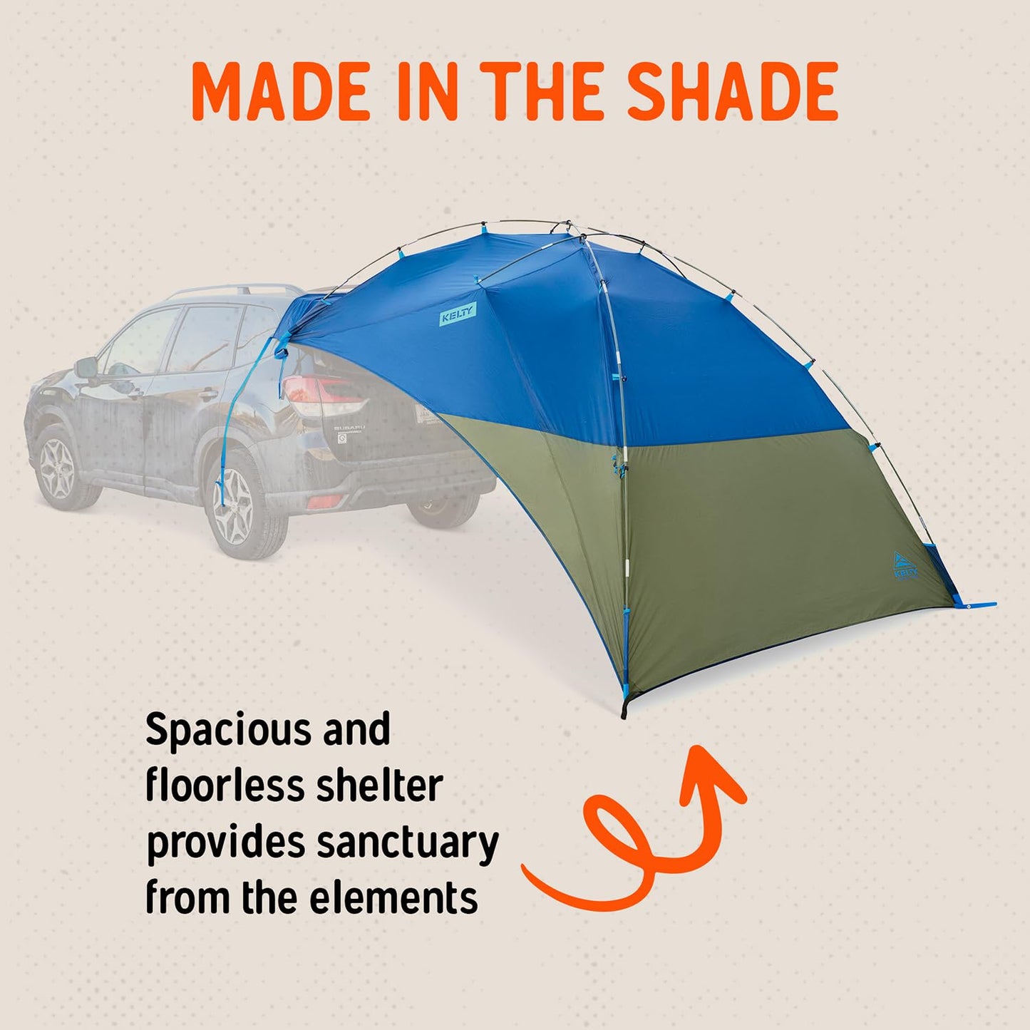 Kelty Sideroads Awning Shelter for Car Camping, Tailgating, and Summer Beach Trips, Protection from Elements and UV, Universal Mount, Sturdy Steel Frame, Easy Setup