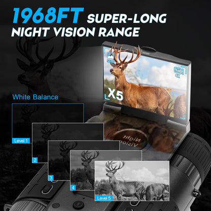Head Mounted Night Vision Goggles with Screen for Adults 2000FT - 4K Night Vision Binoculars, Infrared Goggles with 64GB Card with Flashlight 8X Digital Zoom Outdoor Exploration Camping