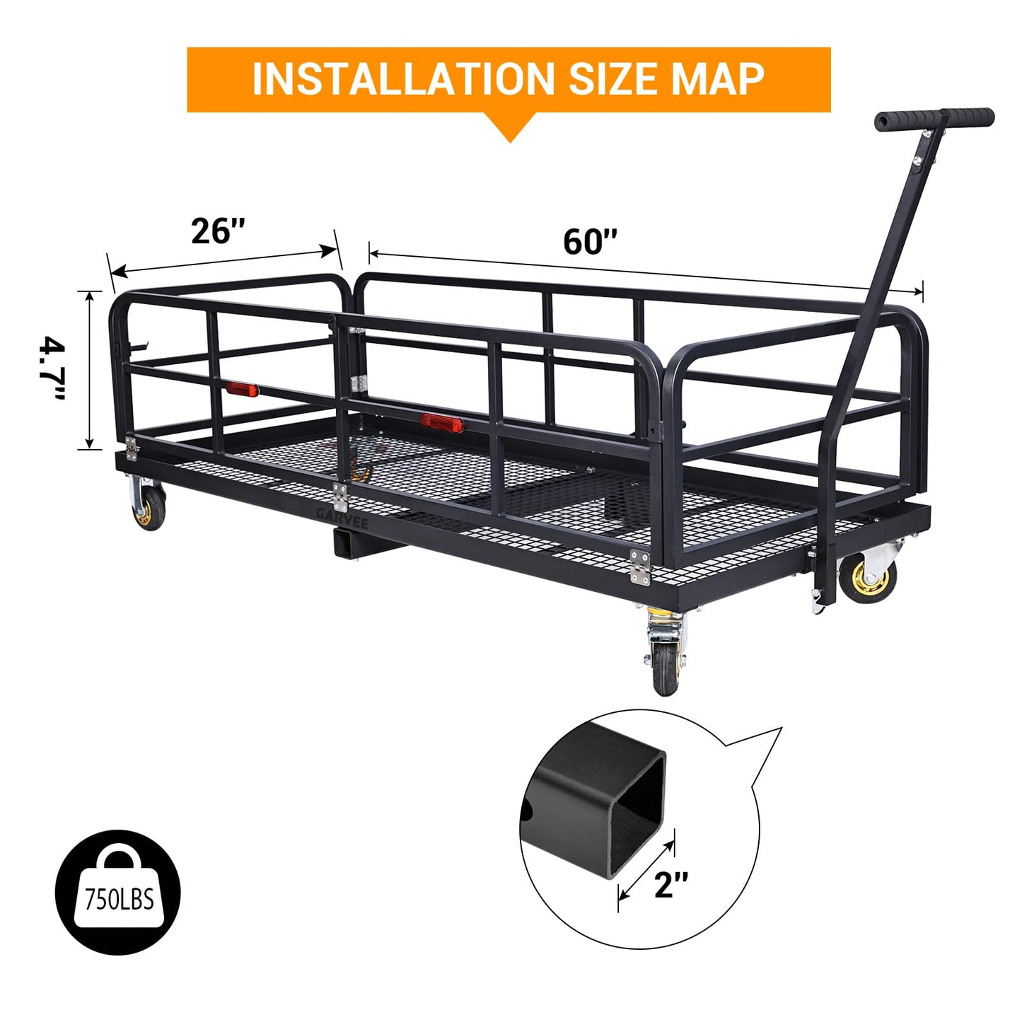 Garvee Foldable Hitch Mount Cargo Carrier with Wheels & Handle, 750 Lbs Heavy Duty Steel Hitch Racks for 2'' Receiver, Folding Luggage Racks for Trailers, RVs, SUVs, Rust-Resistant