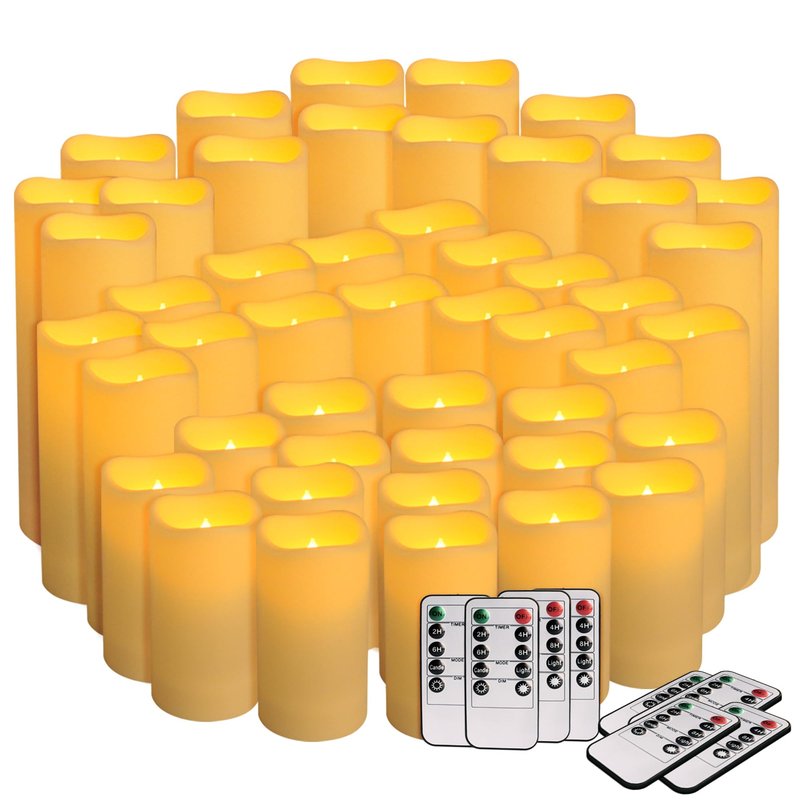 kneeife - 48 Pack Flameless Candles with Remote & 24H Timer - Waterproof Battery Operated Decorative Candles,3 Sizes(4" 5" 6" inch) for Home Decor, Wedding, Christmas, Party (Warm White)