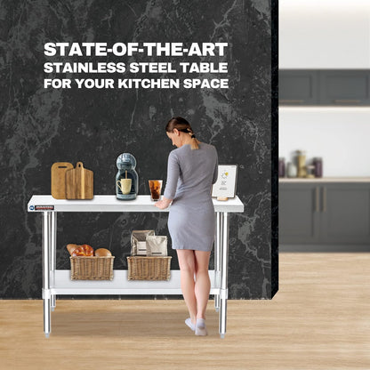 DuraSteel 30x60 Stainless Steel Work Table - NSF Commercial Prep Metal Table - Outdoor Pizza Oven Stand w/Under Shelf - Kitchen Island Laundry Utility Garage Microwave Stand Large Rolling Storage Cart