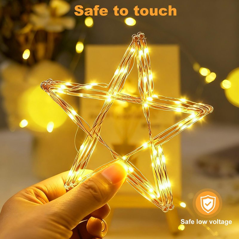 32FT(16 * 2) Fairy Lights Battery Operated, Rechargeable String Lights with Timer, Mini Waterproof LED Twinkle Lights for Bedroom, Christmas Decorations, Wedding Party Decor, Warm White