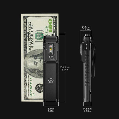 RovyVon E90 USB-C Rechargeable EDC Flashlight, 3500 Lumens Flat Flashlight with Proximity Sensor, Emergency Pocket Light Combines White, 365nm, and Red Light, Perfect for Checking, Outdoor(Black)