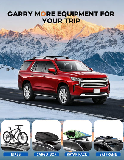 Wonderdriver Heavy Duty 350lb Roof Rack Cross Bars Compatible with Chevy Suburban & Tahoe 2021 2022 2023 2024 2025 2026 GMC Yukon XL, Cadillac Escalade ESV Lockable Aluminum Crossbar Carrier Luggage
