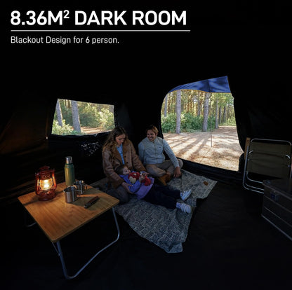 EVER ADVANCED Blackout Design 6 Person Camping Tent with 80 sq.ft Massive Vestibule, Large Mesh Screen Room, 81in Tall Expanded Headroom, Blackout Coating, 4000mm Water-Resistant Compact Grey Blue