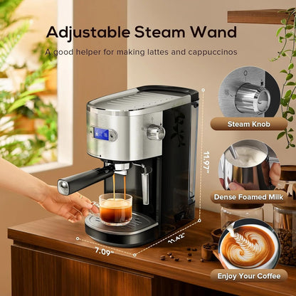 Xbeauty Espresso Machine 20 Bar, Semi-Automatic Professional Coffee Machine for Cappuccino & Latte with Milk Frother Steam Wand,LCD Display,45 oz Removable Water Tank,NTC Digital Temp Control,Black