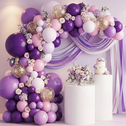 RUBFAC Dusty Purple Balloons 129pcs Different Sizes Pack of 18 12 10 5 Inch, Latex Light Lavender Lilac Purple Balloon Garland Arch Kit for Wedding Baby Shower Gender Reveal Birthday Party