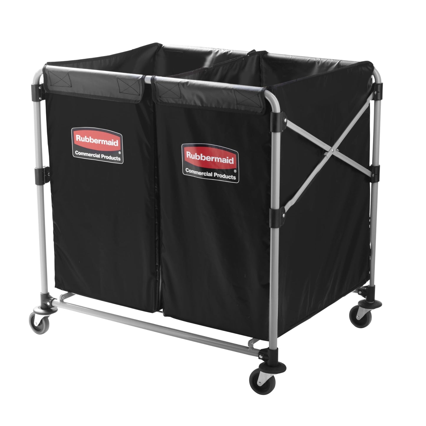 Rubbermaid Commercial Products Collapsible X Cart, Black Multistream, Steel Industrial Laundry/Trash Cart with Wheels for Hotels/Hospitals/Nursing Homes/Offices