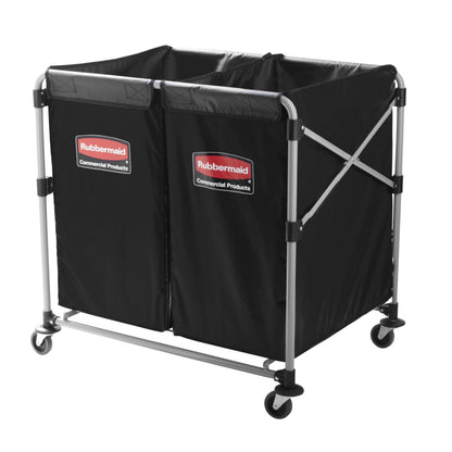 Rubbermaid Commercial Products Collapsible X Cart, Black Multistream, Steel Industrial Laundry/Trash Cart with Wheels for Hotels/Hospitals/Nursing Homes/Offices