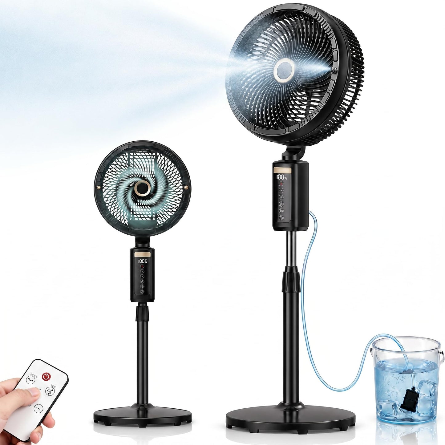 Ausic Outdoor Misting Fan for Patio, 30000mAh Rechargeable Battery Powered Cordless Pedestal Fan, 12" Oscillating Portable Cooling Fan, Standing Fan with Remote Mister for Camping/Backyard