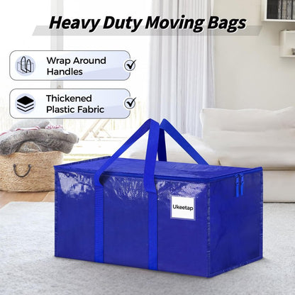 8 Pack Extra Large Heavy Duty Moving Bags, Blue Storage Bins with Lids, Reinforced Handles & Heavy-Duty Zippers Moving Boxes Storage Bags Totes for Clothes Packing, Dorms, College Supplies, Blue