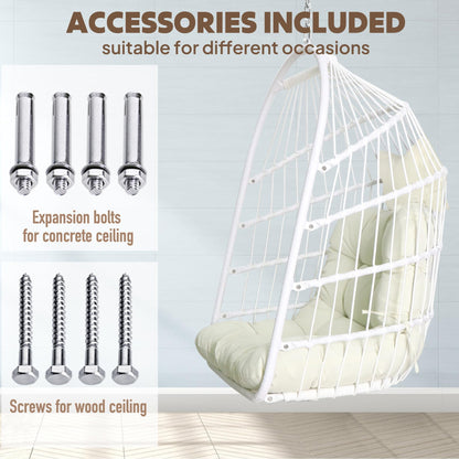 Chihee Egg Chair Foldable Wicker Rattan Hanging Swing Chairs Indoor Outdoor Patio Wicker Chair Hammock Chair with Stainless Steel Hanging Kit Chain Link UV Resistant Cushion Bedroom Balcony