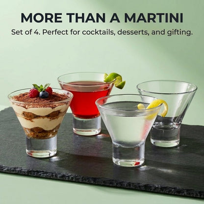 Godinger Martini Glasses, Italian Cocktail Glasses, Dessert Cups, Set of 4, 8oz - Made in Italy