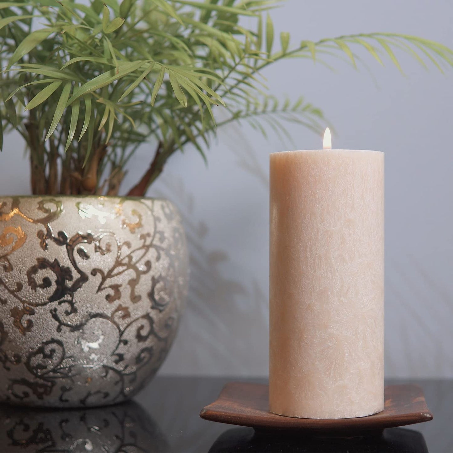 Tall Unscented Pillar Natural Candles, Clean Burning, Dripless, Smokeless Set of 2 (2.75” x 6” Marble White)