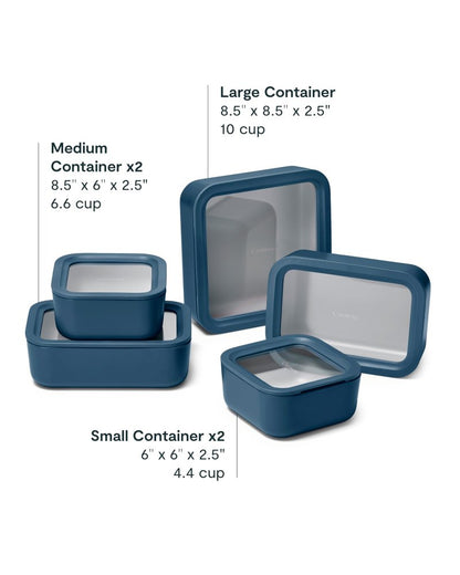 Caraway 13pc Glass Food Storage Container Set - Easy to Store, Non Toxic Lunch Box - with Glass Lids - Includes Storage Organizer - Navy