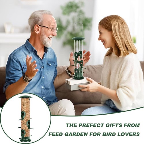 FEED GARDEN Metal Bird Feeder - 6-Port Squirrel-Proof Tube Feeder, Weather Resistant, 13 Inch